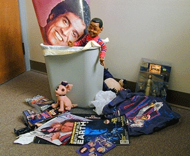 A portion of Erdman's formerly amusing kitsch collection awaits disposal.